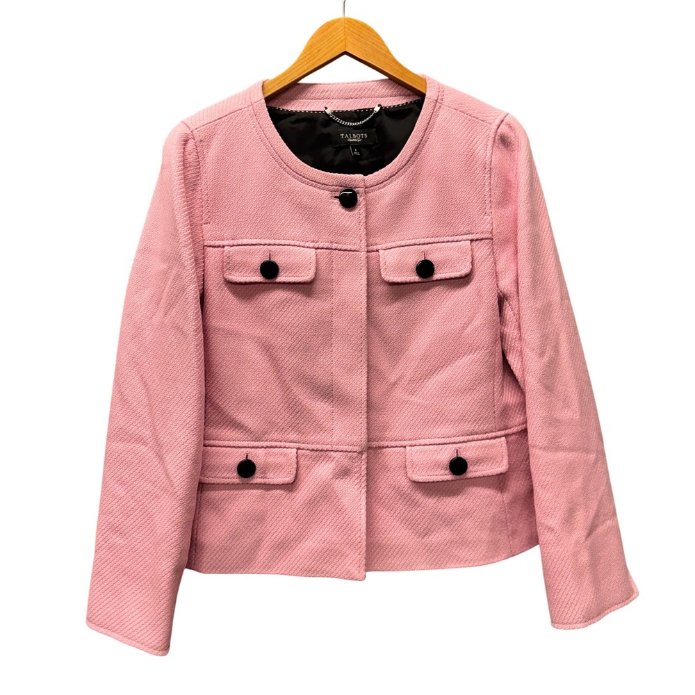 Talbots Blazer Jacket Womens 8‎ Textured Pink Career Cotton Coastal Button Up